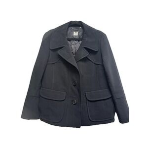 Lida Biday Size 10‎ Pea Coat Black Lined Tailored Fit Broad Collar